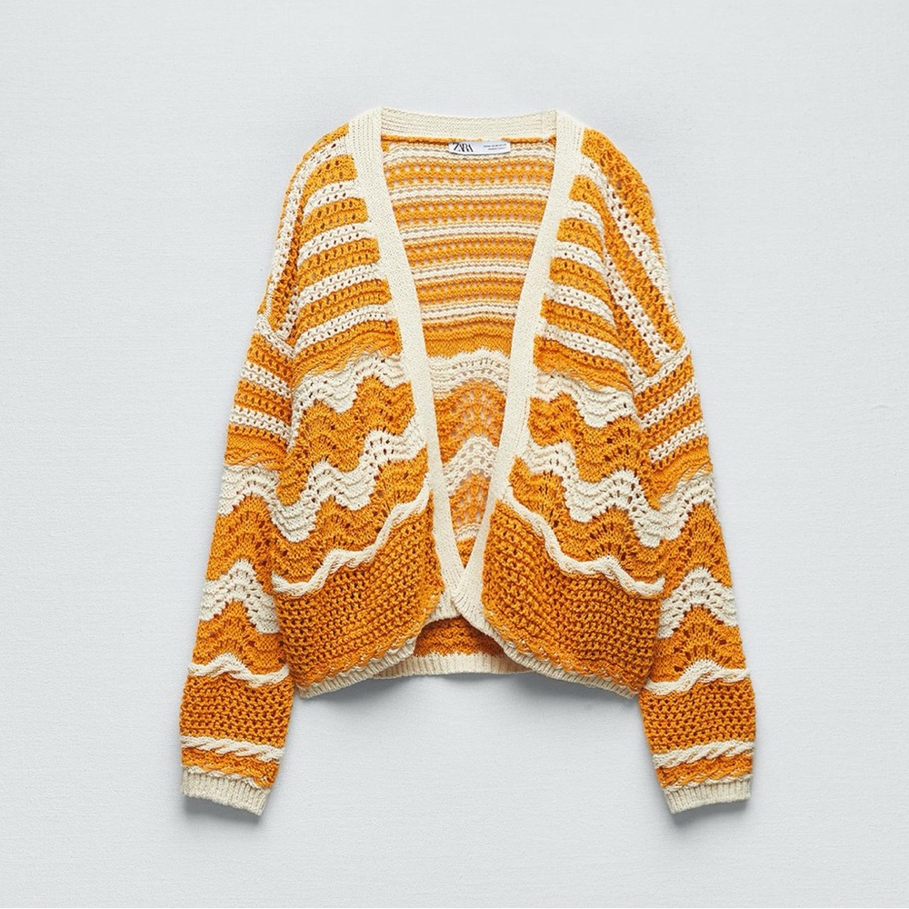 New Zara Women's Orange and Cream Cardigan